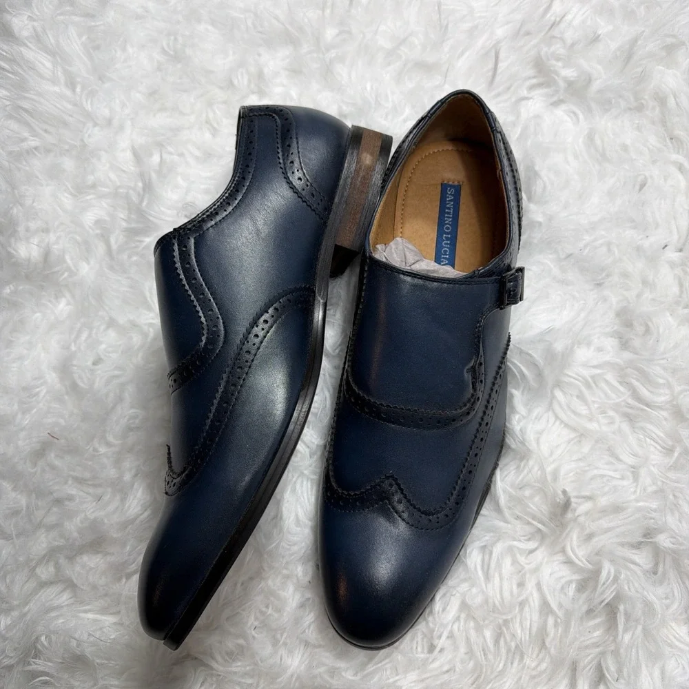 Mens Monk Strap Dress Shoes Leather Size 9 Formal Wedding Office Santino Luciano